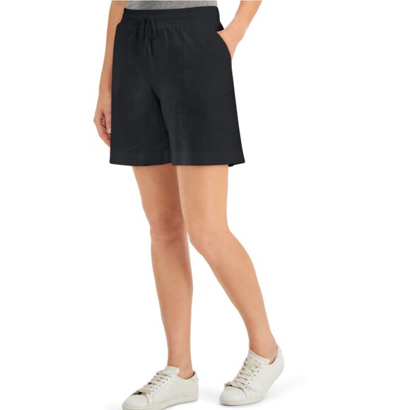 NEW Karen Scott Sport Shorts‎ Black Petite Small Black Cotton Spandex Drawstring - Picture 1 of 13